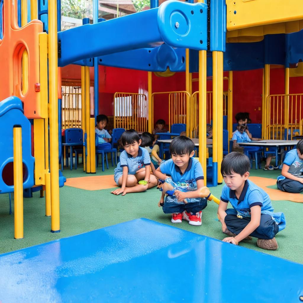 Khu vực sân chơi hoặc lớp học hiện đại tại Trường Tiểu Học Dĩ An C cho học sinh